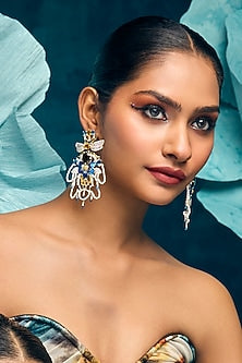 White Rhodium Finish Iolites Gemstone Dangler Earrings In Sterling Silver