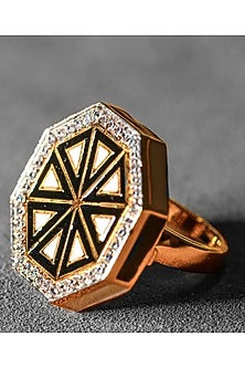 Two Tone Finish Swarovski Ring In 92.5 Sterling Silver