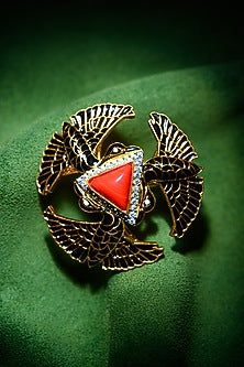 Gold Finish Coral Ring In 92.5 Sterling Silver