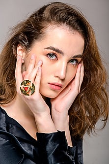 Gold Finish Coral Ring In 92.5 Sterling Silver