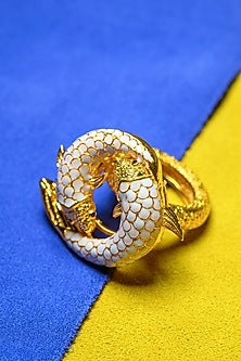 Gold Finish White Enameled Ring In 92.5 Sterling Silver