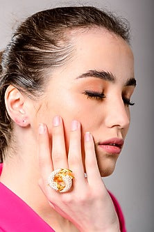 Gold Finish White Enameled Ring In 92.5 Sterling Silver