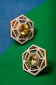 Gold Finish Stud Earrings In 92.5 Sterling Silver