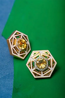 Gold Finish Stud Earrings In 92.5 Sterling Silver