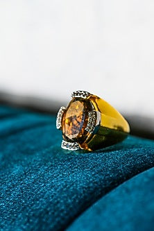 Gold Finish Swarovski Ring In 92.5 Sterling Silver