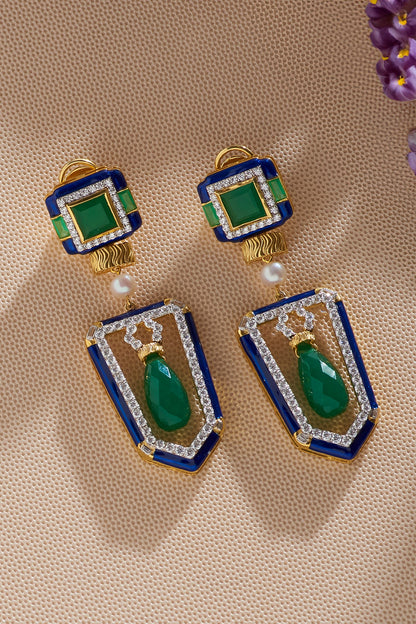 Two-Toned Finish Zircon Dangler Earrings In Sterling Silver