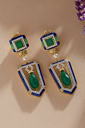 Two-Toned Finish Zircon Dangler Earrings In Sterling Silver