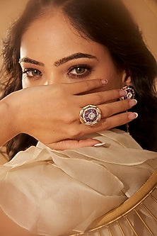 Rose Gold Finish Purple Stone & Zircon Ring In Sterling Silver