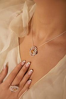 White Finish Multi-Colored Stone & Zircon Enameled Ring In Sterling Silver