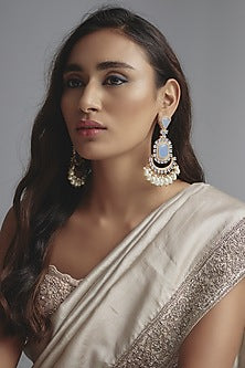 Gold Finish Zircon & Blue Stone Dangler Earrings