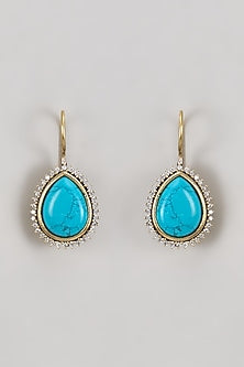 Victorian Two Tone Finish Zircon & Turquoise Stone Hoop Earrings