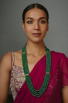 Gold Finish Emerald Green Synthetic Stone Layered Necklace