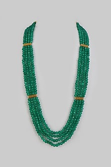 Gold Finish Emerald Green Synthetic Stone Layered Necklace