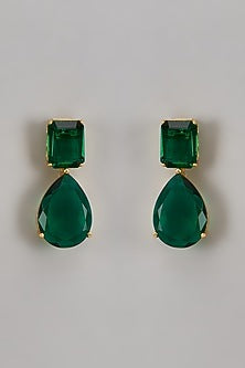Gold Finish Emerald Stone Dangler Earrings
