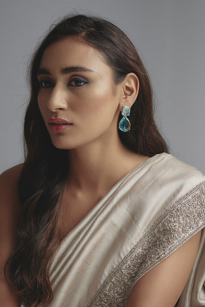 Gold Finish Aqua Stone Dangler Earrings