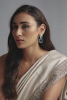 Gold Finish Aqua Stone Dangler Earrings