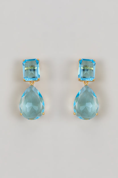 Gold Finish Aqua Stone Dangler Earrings