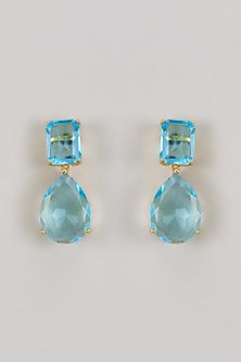 Gold Finish Aqua Stone Dangler Earrings