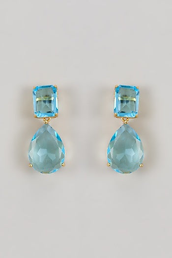 Gold Finish Aqua Stone Dangler Earrings