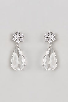 White Finish Zircon & White Stone Dangler Earrings
