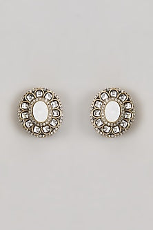 Victorian Two Tone Finish Kundan Polki & Mother Of Pearl Stud Earrings