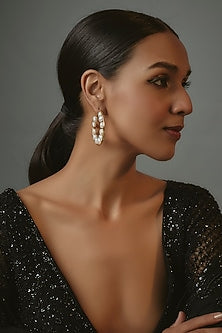 Gold Finish Baroque Pearl Hoop Earrings