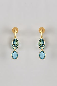 Gold Finish Aqua Stone Hoop Earrings