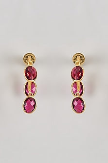 Gold Finish Ruby Stone Hoop Earrings