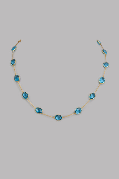 Gold Plated Aqua Stone Chain Necklace