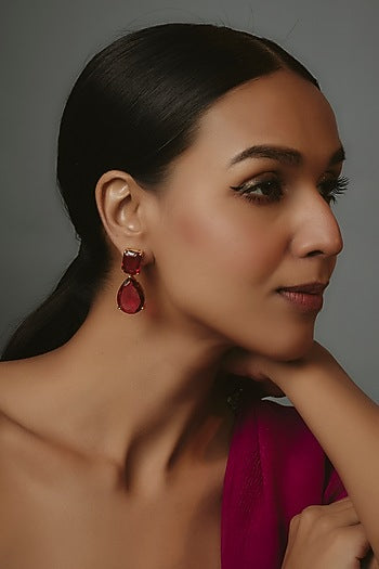 Gold Finish Ruby Stone Dangler Earrings