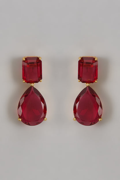 Gold Finish Ruby Stone Dangler Earrings