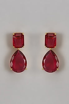 Gold Finish Ruby Stone Dangler Earrings