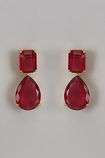 Gold Finish Ruby Stone Dangler Earrings