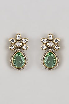 Two-Tone Finish Kundan Polki & Green Stone Dangler Earrings