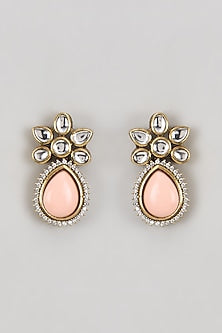 Two-Tone Finish Kundan Polki & Peach Stone Dangler Earrings