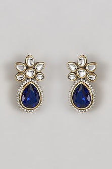 Two-Tone Finish Kundan Polki & Blue Stone Dangler Earrings