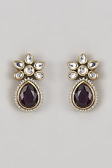 Two-Tone Finish Kundan Polki & Purple Stone Dangler Earrings