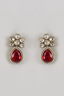 Two-Tone Finish Kundan Polki & Ruby Stone Dangler Earrings