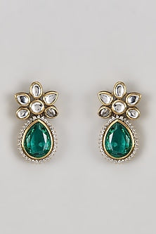 Two-Tone Finish Kundan Polki & Rama Green Stone Dangler Earrings