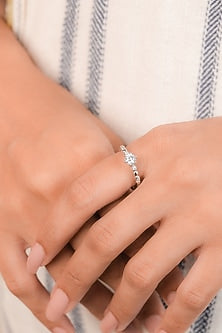White Finish Zircon Grace Ring In Sterling Silver