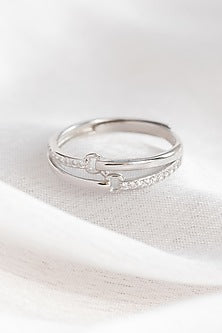 White Finish Zircon Layered Ring In Sterling Silver