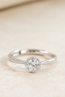 White Finish Zircon Solitaire Ring In Sterling Silver