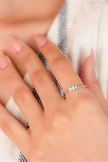 White Finish Zircon Charm Ring In Sterling Silver