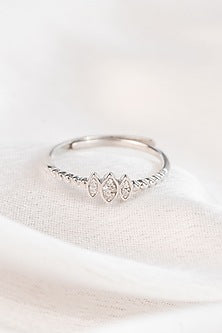 White Finish Zircon Charm Ring In Sterling Silver