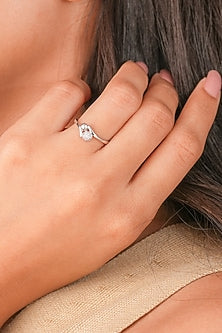 White Finish Zircon Ring In Sterling Silver
