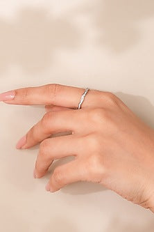 White Finish Zircon Wave Ring In Sterling Silver