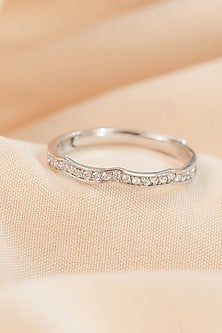 White Finish Zircon Wave Ring In Sterling Silver