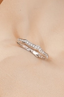 White Finish Zircon Wave Ring In Sterling Silver
