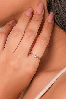 White Finish Zircon Heartbeat Ring In Sterling Silver