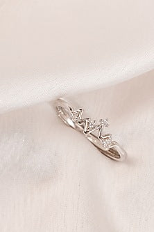 White Finish Zircon Heartbeat Ring In Sterling Silver